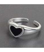 Black Heart Trendy Adjustable Ring 925 Sterling Silver - £10.75 GBP