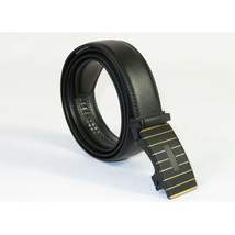 Mens VALENTINI Leather Belt Automatic Adjustable Removable Buckle RT022 Black image 4