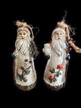 Folk Art Santa Claus Set Lot 2 Hand Carved Look Primitive Christmas Ornaments - $33.44