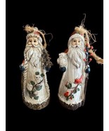 Folk Art Santa Claus Set Lot 2 Hand Carved Look Primitive Christmas Orna... - $630.25 MXN