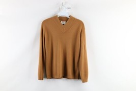 Vintage 60s Streetwear Womens Small Blank Velour V-Neck Sweater Camel Brown - £47.26 GBP