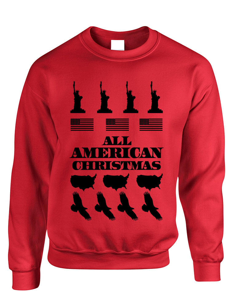 Adult Crewneck American Christmas Ugly Sweater Love USA Top - $17.94 - $19.94