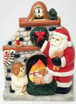 Santa Coming Down Chimney Figurine Mantel Fireplace Cast Iron Hand Painted 1980s - £14.65 GBP