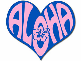 4&quot; Heart Blue Pink Aloha Sticker Hawaii Hibiscus Native sticker decal usa made - £13.46 GBP