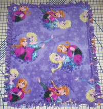 Disney Frozen Anna Elsa Purple Fleece Baby Blanket Pet Lap 30&quot; x 34&quot; - £33.93 GBP