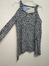 Michael Kors Leopard Print Cold Shoulder Top Blouse Long Sleeve Sz M New - £78.33 GBP