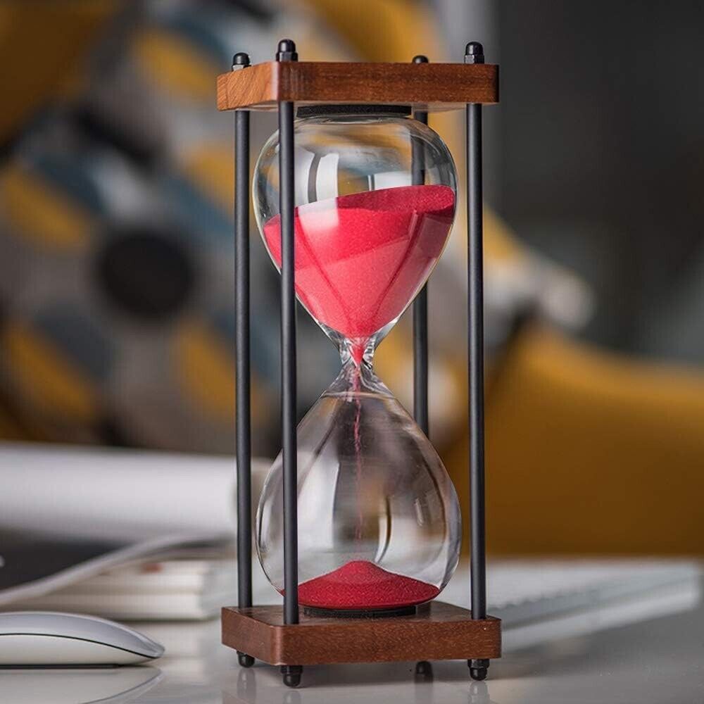 Primary image for Decorative Hourglass One Hour 60 Minute Timer Wooden Stand Red Sand Home Decor