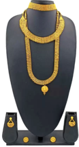 South Indian Wedding Gold Choker Bollywood Long Necklace Earrings Jewelry Set - £27.36 GBP