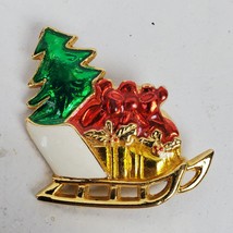 Vintage Christmas Holiday Santa Sled Metal Brooch Pin 2 Inch - $13.10