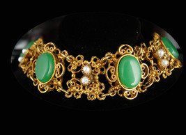 Vintage Chrysoprase Bracelet edwardian Revival Russian gold color pearl Green - £88.21 GBP