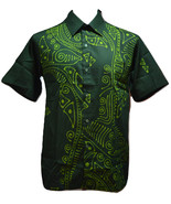 Malaysia Batik Tulis Dark Green Hand Drawn Men&#39;s Formal Shirt Penang Art... - $106.81 CAD