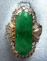 Vintage Estate 18k Yellow Gold Moss Jade Diamond Halo Ring - £1,405.15 GBP