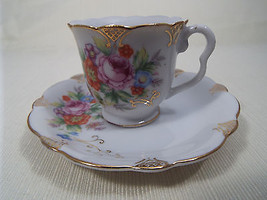 Ucagco Occupied Japan Demitasse Cup and Saucer Multi Floral with Gold Trim - £18.43 GBP