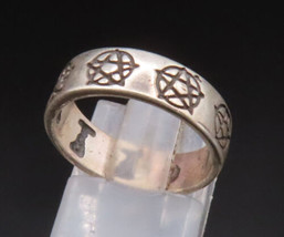 925 Sterling Silver - Vintage Masonic Pentagram Eternity Band Ring Sz 6-... - £26.00 GBP