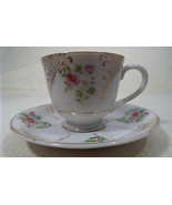 Vintage Ucagco Occupied Japan Demitasse Cup and Saucer Pink Flowers Gold... - £18.37 GBP