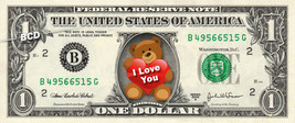 I LOVE YOU Bear on a REAL Dollar Bill Sweet Gift Cash Money Bank Note Cu... - $125.01 MXN