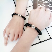 Black Obsidian Couples Distance Bracelet Classic Natural Stone 925 Sterling Silv - £27.34 GBP