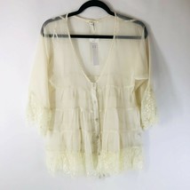 Ciel Womens Top Blouse Sheer Lace Oversized Tiered Button Front Ivory V Neck S - £11.39 GBP