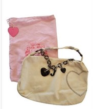 Vtg Y2K Juicy Couture Heart Logo Wood Charms Hobo Purse Handbag w/ Dust Cover - £205.46 GBP