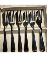 6 Sheffield England Dessert Pastry Forks Chevron Pattern Cheltenham Vintage - $25.40 CAD