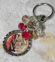 Shop Girl Bottle Cap Keychain Crystal Beaded Handmade Split Key Ring New - £12.05 GBP