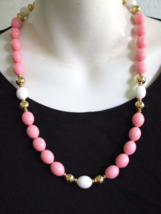 Napier Necklace Lucite Beads Pink Gold White New With Tag Vintage 24" Pat Pend - $28.49