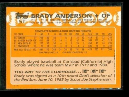 Vintage 1988 TOPPS Baseball Trading Card 5T BRADY ANDERSON Boston Red Sox Item image 2
