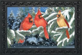 Winter Cardinal Trio Doormat Seasonal Birds Indoor Outdoor 18" X 30" - £35.16 GBP