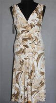 Bandolino Cream Tan Brown Big Swirl Flowers Sleeveless Gathered Front Dr... - £26.37 GBP