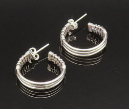 925 Sterling Silver - Vintage Wire Wrapped Three Rows Hoop Earrings - EG11769 - £28.39 GBP