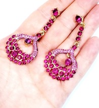 Rhinestone Drop Earrings, Magenta Chandelier Earrings, Dangle Austrian Crystal J - £28.29 GBP