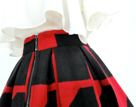 Winter Red Black Midi Party Skirt Women Plus Size Woolen Pleated Skirt image 6