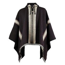 LLAMA WOOL UNISEX MENS WOMANS HOODED WIDE THICK PONCHO PULLOVER JACKET - £71.01 GBP