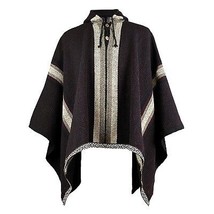 LLAMA WOOL UNISEX MENS WOMANS HOODED WIDE THICK PONCHO PULLOVER JACKET - £66.51 GBP