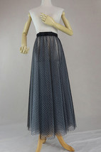 Black Polka Dot Pleated Tulle Skirt Outfit Women Custom Size Tulle Midi Skirt image 3