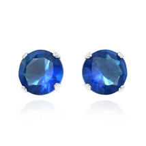 Sparkling Round Blue Princess Cut CZ 5mm Silver Stud Earrings - £7.31 GBP