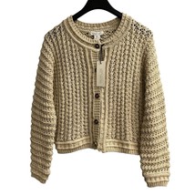 Rachel Zoe Sweater Womens S Tan Gold Metallic Open Knit Cardigan Crest B... - $31.32