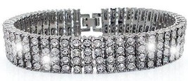 Mens Hip Hop Silver Plated Iced Bling 4 Row CZ 12mm Tennis Drake Bracelet 8&quot; - £9.47 GBP