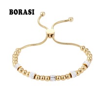 BOBASI Round Circles Beads Crystal Charm Bracelet & Bangles Gold Color For Women - $13.58