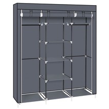 69" Portable Storage Organizer Clothes Wardrobe Closet W/ Metal Shelves Gray Us - £39.48 GBP