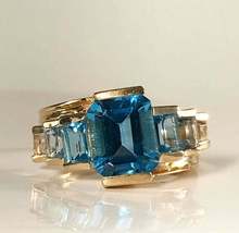 14K Yellow Gold Over London Blue Topaz and Diamond Engagement Ring 2.95Ct - £89.08 GBP