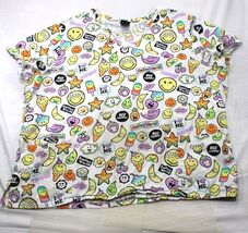 Smiley World Scrub Womens Top V Neck Pockets Short Sleeves 2XL Colorful - $11.77