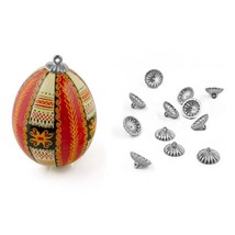 12 Silver Egg Top Adornments: Metal Ornament End Caps - £14.94 GBP