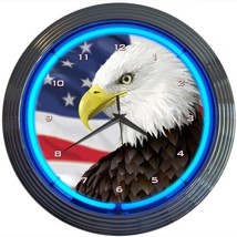 Eagle With American Flag Neon Clock 15"x15" - £60.66 GBP