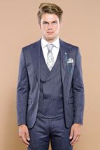 Men 3pc European Vested Suit WESSI by J.VALINTIN Extra Slim Fit JV17 Navy Blue image 6