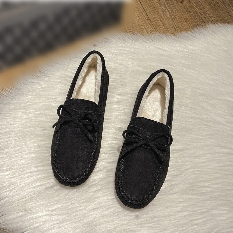 Lus velvet peas shoes warm loafers flat slip on non slip woman shoes casual comfortbale thumb200