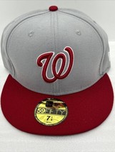 Washington Nationals MLB Authentic New Era 59FIFTY Fitted Cap Gray Red Hat 7 1/8 - £28.65 GBP