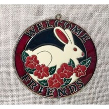 Vintage Kitsch Albino Bunny Rabbit Welcome Friends Stained Glass Sun Catcher - £11.68 GBP