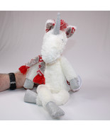 Pier 1 Imports Plush Stuffed Pippy Unicorn White Fair Isle Scarf Silver ... - $10.65