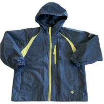 Columbia Boys Navy Blue Lime Green Zippers Accents Hooded Windbreaker Jacket 8 - £15.66 GBP